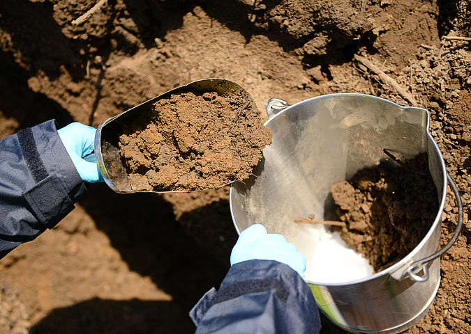 Prélèvement d'un échantillon de terre pour une analyse de terres et une étude de sol